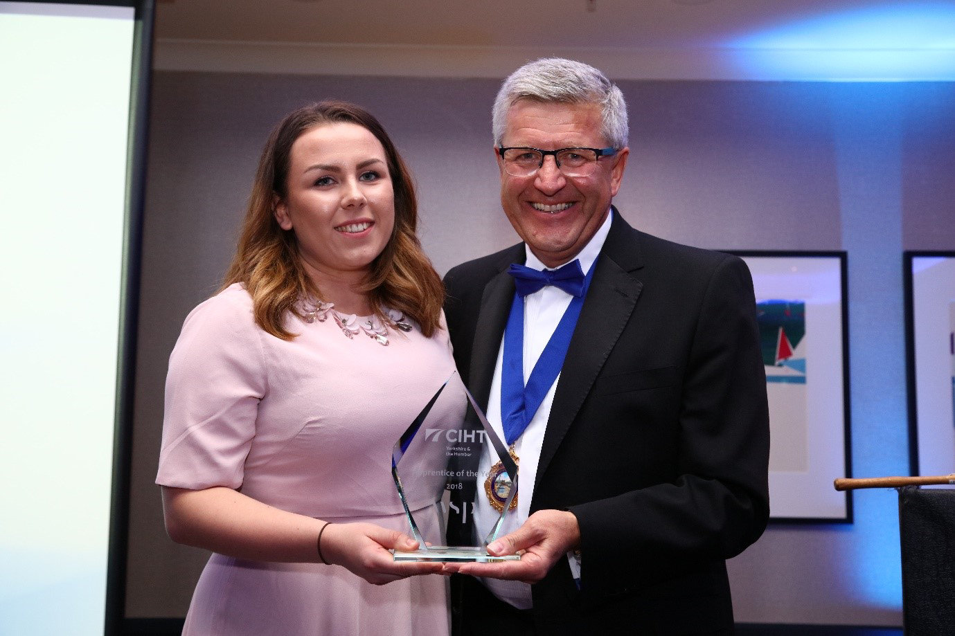 Charlene was presented her trophy by CIHT President Matthew Lugg representing the sponsor WSP