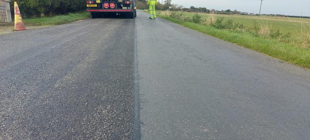 A road that has been half resurfaced