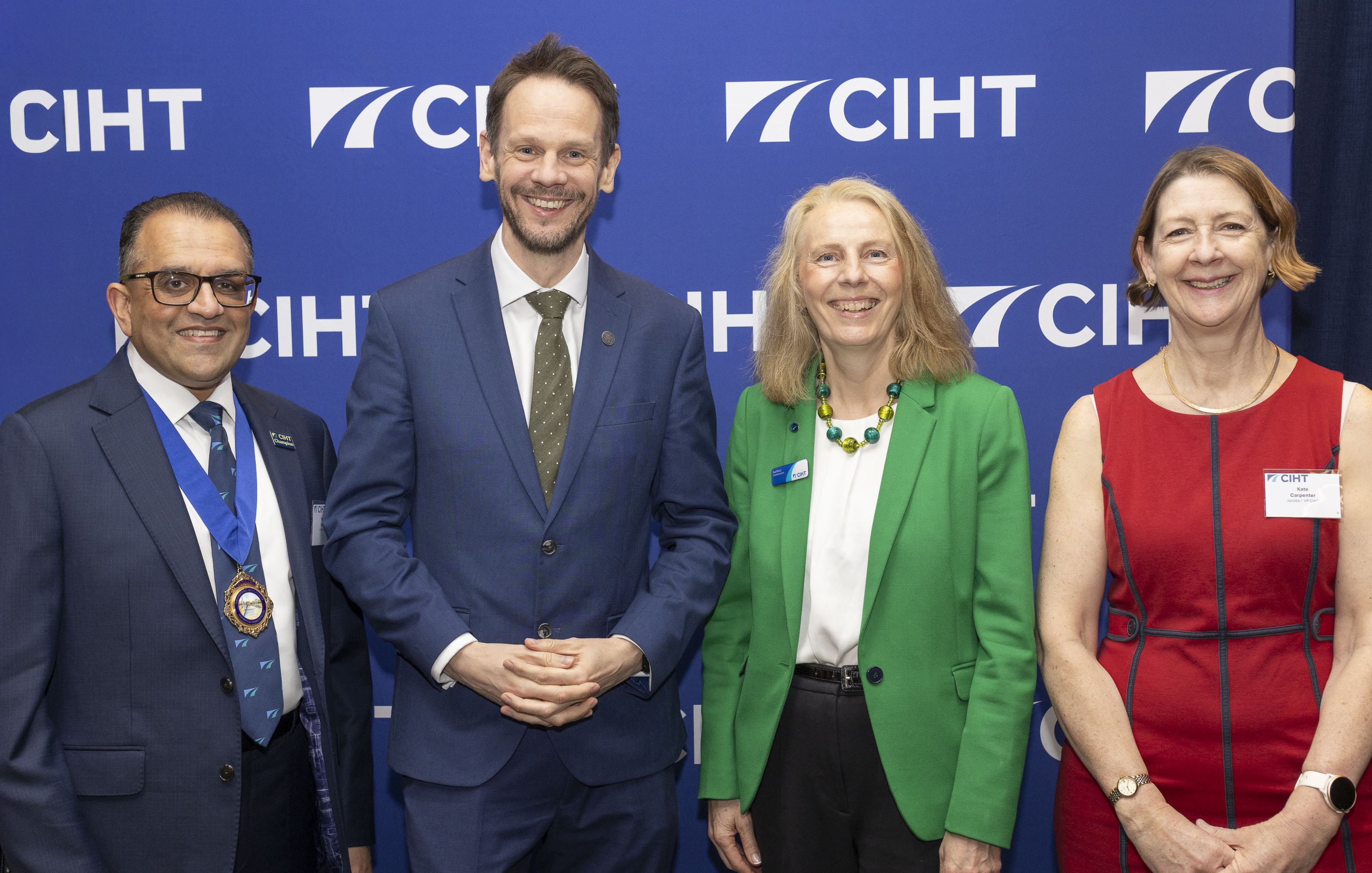 The Minister for Roads and Buses with CIHT Chief Executive Sue Percy CBE and the CIHT 25/26 Presidential team.