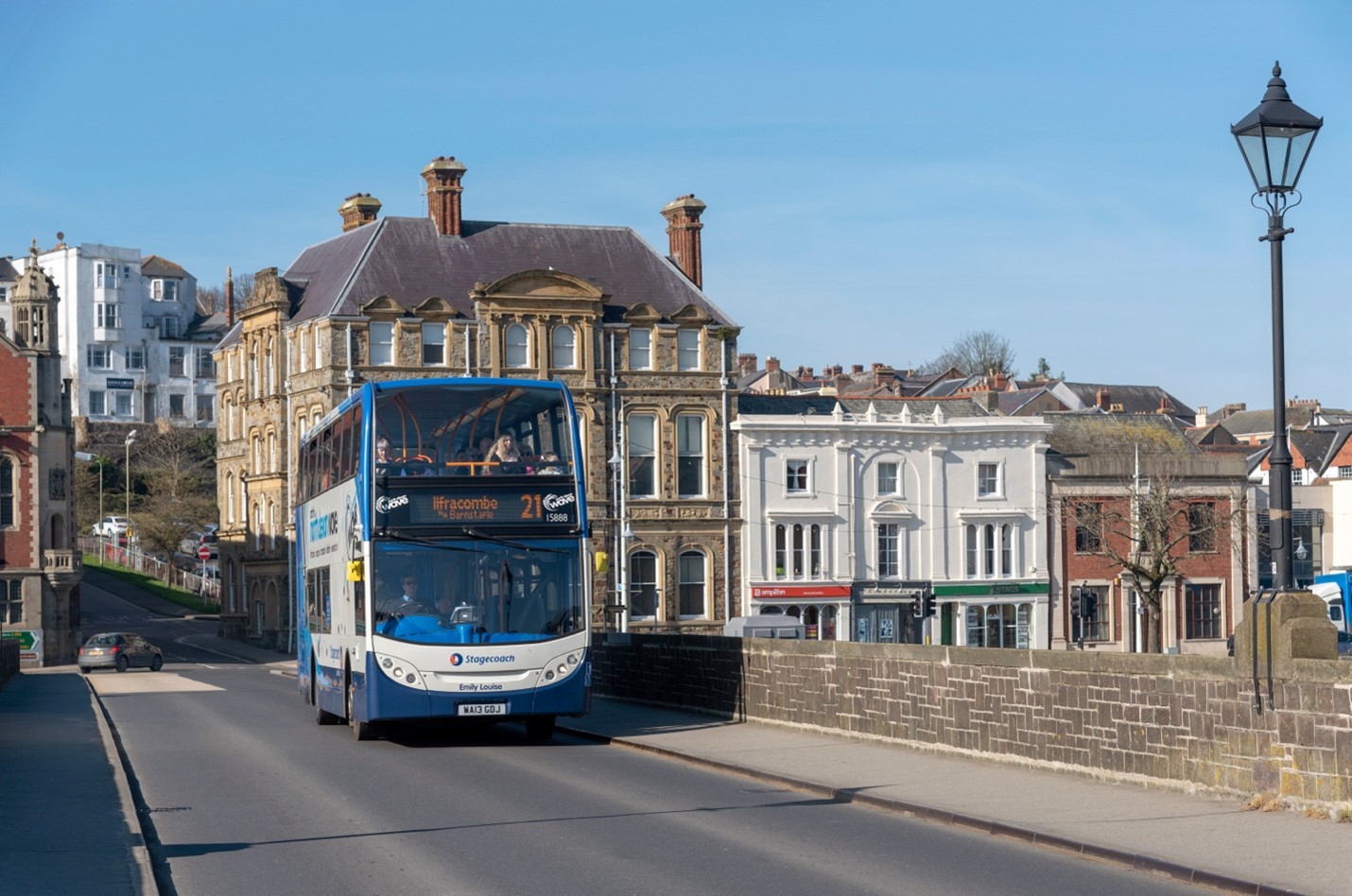Main image: bus passing over the Bideford Long Bridge en route to Ilfracombe, Devon; credit: Shutterstock