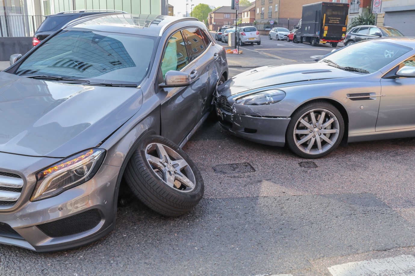 Image: Road traffic accident involving luxury cars, Shutterstock